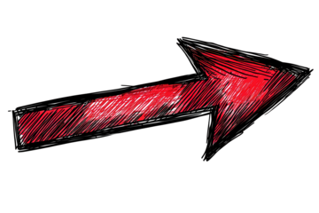 Hand-drawn red arrow pointing to the right indicating direction for various activities or signage in a clear and eye-catching way