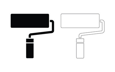 paint roller and brush, Black silhouette of a paint roller isolated on white background