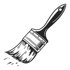 Black paintbrush with paint splatters on white background