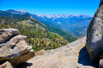 Moro Rock Granite Outcrop and Forested Sierra Nevada Mountains in Sequoia National Park