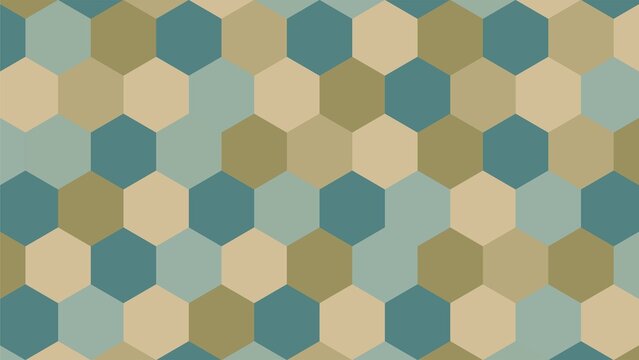 Repeating hexagon pattern in beige, teal, and khaki tones