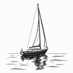 Black sailboat on water with white background ocean