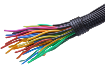 Close up view of a black cable showcasing various colored wires during a wiring project, demonstrating intricate connections and organization
