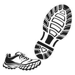 Black shoe and footprint silhouette on white vector