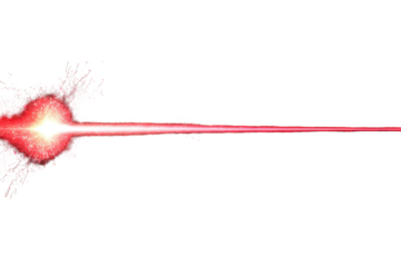 Bright red laser beam shoots through the air, creating sparks in a vivid display of color and energy during a dynamic demonstration or scientific experiment setting
