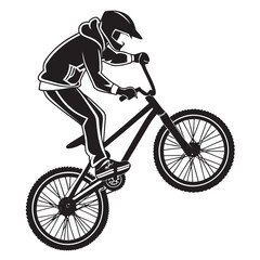 Naklejka premium Black silhouette of a cyclist on a bicycle black and white