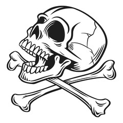 Black skull and crossbones graphic illustration white