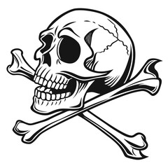 Black skull and crossbones graphic on white background