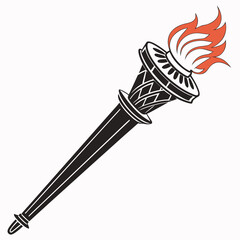 Black torch with orange flame on white background fire