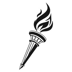Black torch with flame on white background fire