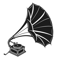 Black vintage gramophone silhouette on white background