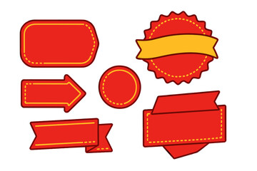 Red sale tags and promo labels collection. Vector set of discount banners, stickers, and badges for special offers and best price deals. For retail, online shopping, e-commerce.