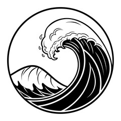Black wave in circle logo ocean water
