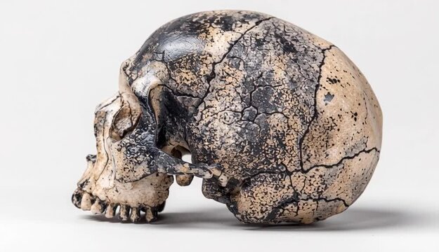 Skull with burnt white background representation anthropology.