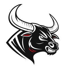 Bold black bull head with horns logo vector
