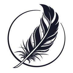 Obraz premium Dark feather in circle logo on white black