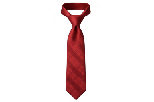 Red checkered necktie for men on transparent background