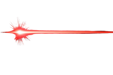 Bright red laser beam isolated on transparent background, creating a striking visual effect in a dark environment during a high-tech presentation or artistic display