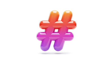 Colorful metallic hashtag balloon floating against white background