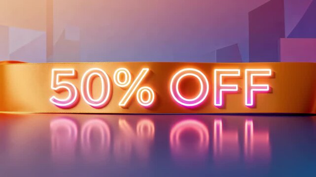 Limited time 50 percent off special offer with glowing neon sign, perfect for promotion and advertising campaigns to drive holiday sales