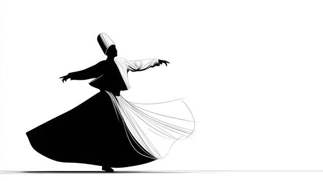 Minimalist Line Art of Whirling Dervish and Mevlana Rumi
