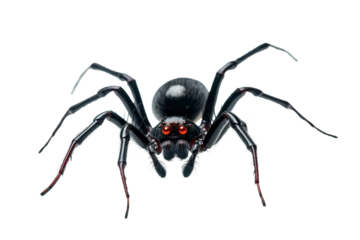 Close up of a black widow spider showcasing its distinct features and body structure in a well-lit environment highlighting its dark color and red hourglass marking