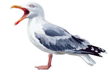 Obraz premium Seagull with open beak isolated on a transparent background, showcasing its unique features and vibrant colors in a natural pose