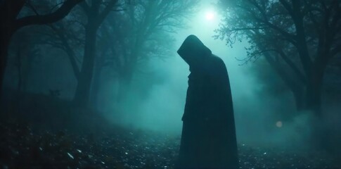 Mysterious Shadowy Figure in Swirling Mist, Eerie and Suspenseful Horror Scene, Blurred, Enigma, Hidden Secrets