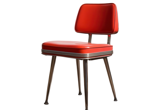 Vintage red diner chair creates a classic retro atmosphere perfect for diners and cafes, showcasing timeless design and style in a modern setting