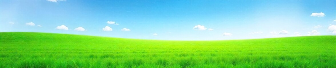 Vibrant Green Grass Field Stretching to a Clear Blue Horizon A Serene Spring Landscape Perfect for Nature, Environmental, and Website Designs