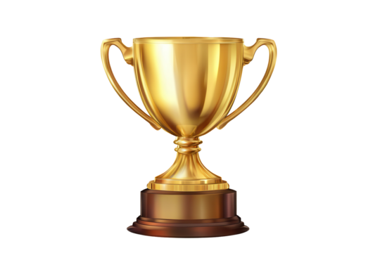 Golden trophy cup displayed with a shiny finish on a transparent background ideal for award ceremonies or sporting events