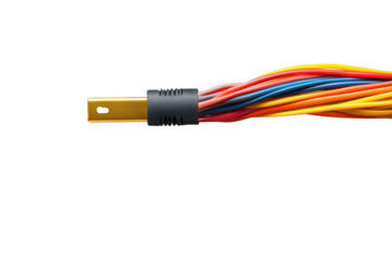 Electric cable with multiple colored wires isolated on a clear background for design and technical use