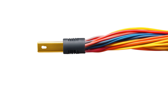 Electric cable with multiple colored wires isolated on a clear background for design and technical use