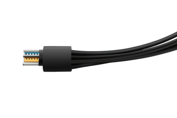 Electric cable isolated with three colored wires on a transparent background for easy identification and design use
