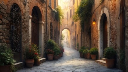 Ancient Italian alleyway at dawn