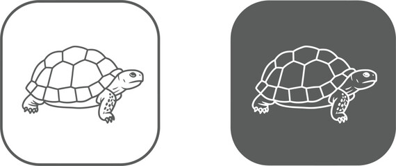Detailed Land Tortoise Line Art Icon on White and Dark Squares - AI Generative
