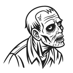 Black and white zombie face with sharp teeth horror