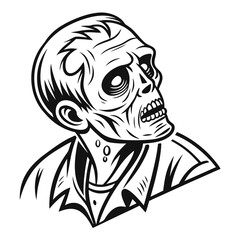 Black and white zombie head graphic horror illustration