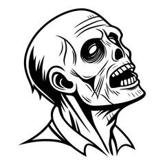 Black and white zombie head screaming horror