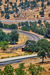 Tehachapi Loop Train Track Curve in California Summer Landscape