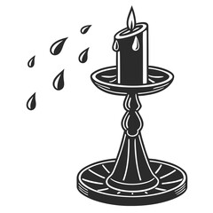 Black candle in ornate holder with dripping wax candle icon