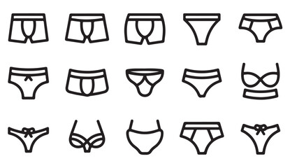 Minimalist vector collection of lingerie – clean black and white outline icons for fashion, apparel, and online store graphics