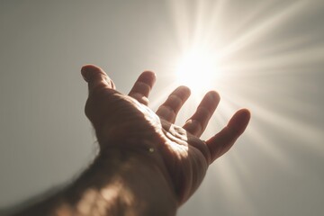 Hand Reaching Towards Bright Sunlight