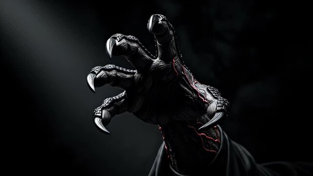 Dramatic Hand Claw with Black and Red Details in Low Key Lighting