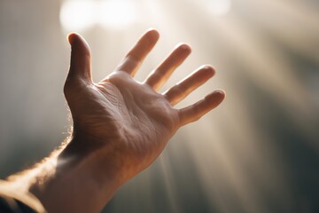 A Hand Reaching Out Towards Light Symbolizing Hope and Connection