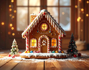 Gingerbread house with christmas tree