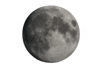 Full moon surface with craters on transparent background