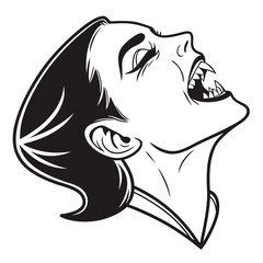 Black silhouette of a vampire woman with fangs teeth