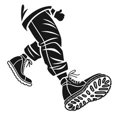 Black silhouette of running legs with boots and thumbs up