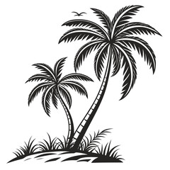 Obraz premium Black silhouette of two palm trees and grass white